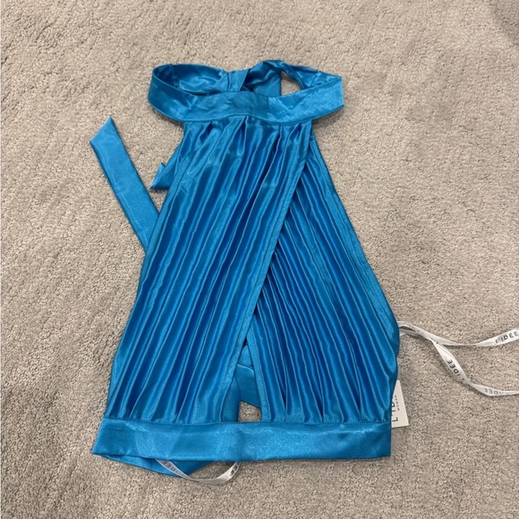 Blue Pleated Women's Top - Picture 2 of 4
